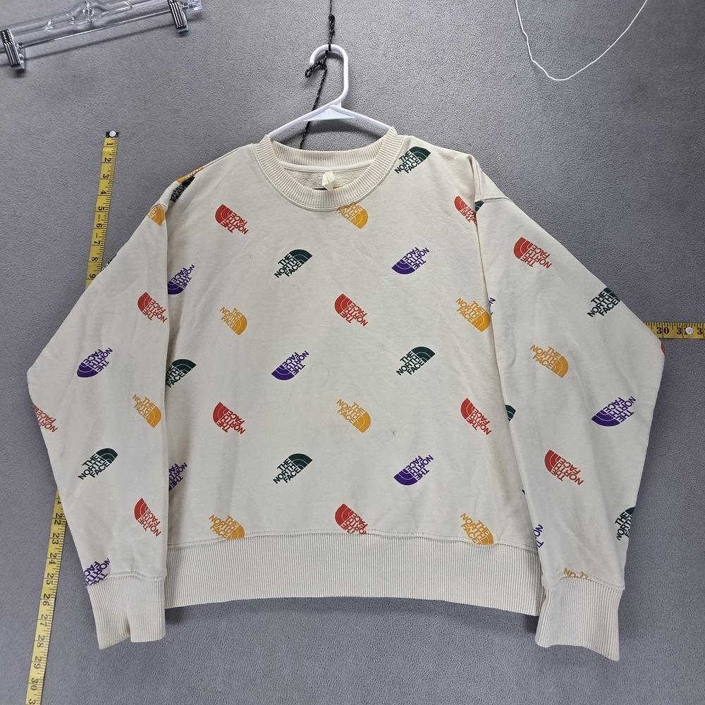 VTG North Face Shirt Womens L Sweatshirt Allover Print Cropped Crewneck Sweater